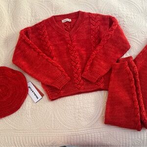 Misha And Puff Red Cable Knit Merino Wool Kids Set